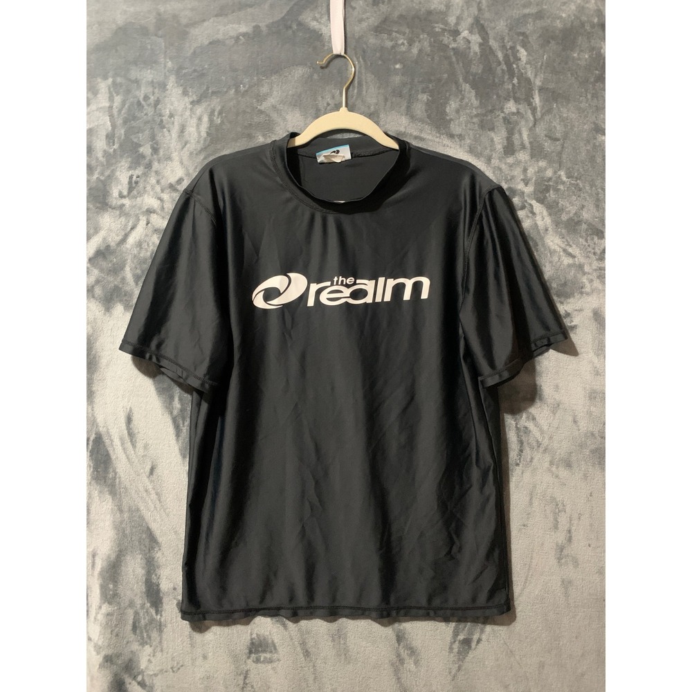 The Realm Rash Guard Mens XL BTR1263 Black Short Sleeve Logo Graphic EUC
